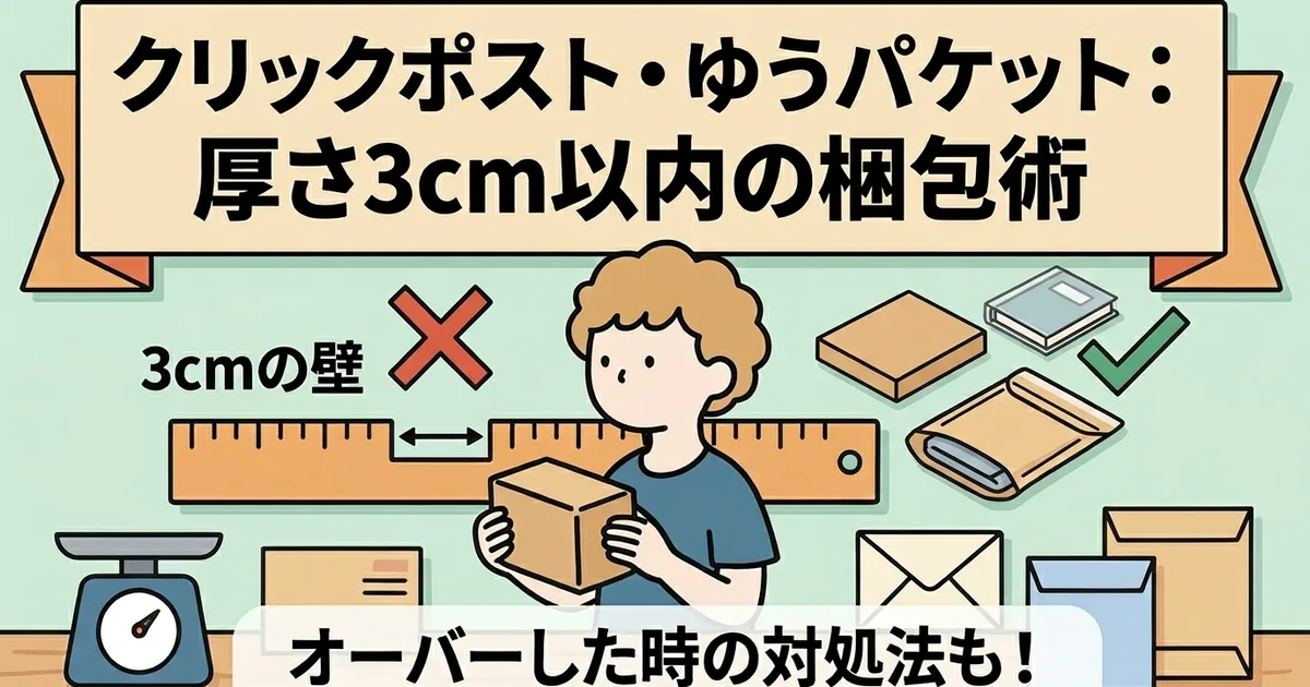 クリックポスト3cm超えたらどうする？梱包テクニックと代替配送まとめ