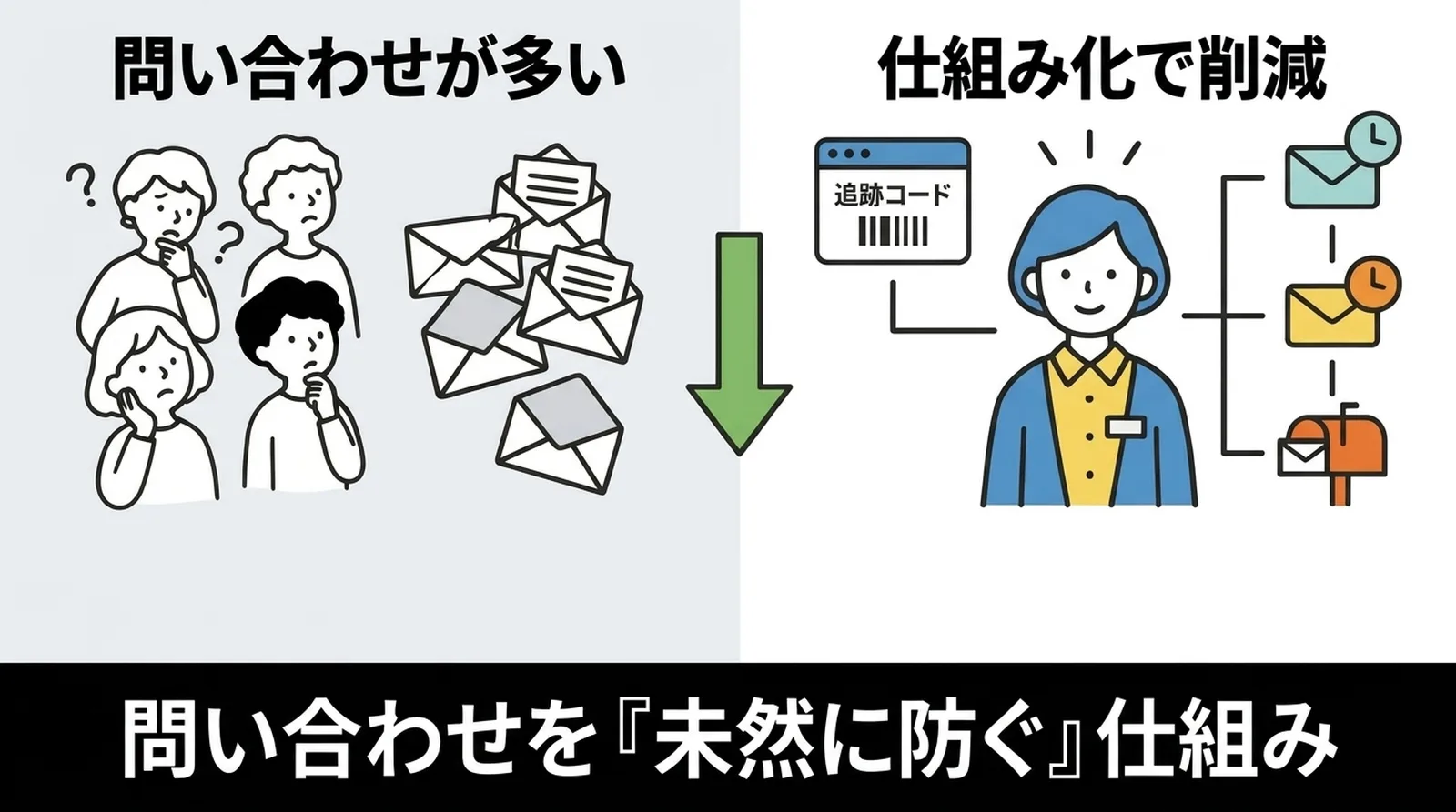 問い合わせを未然に防ぐ仕組み。追跡コードの自動通知で問い合わせの多さを仕組み化で削減