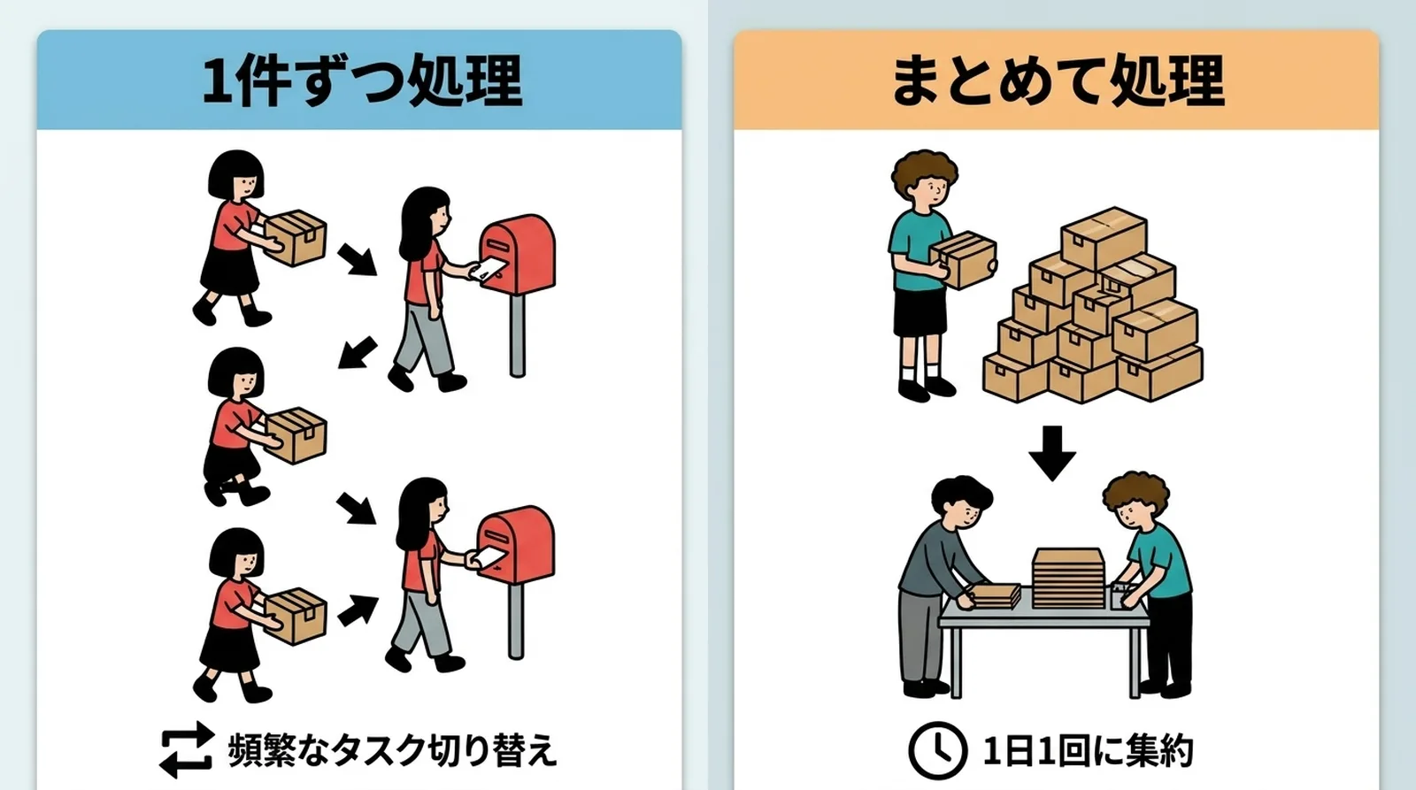 場所を分ける効果。制作エリアと発送エリアを明確に分離して切り替えをスムーズに