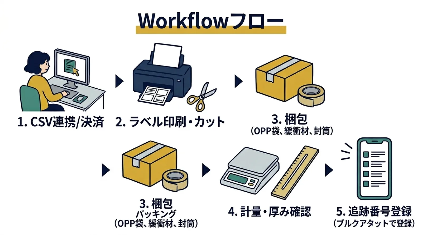 ラベル印刷設定。A4サイズ等倍印刷(100%)、白黒印刷。カットしてOPPテープで封筒に貼付