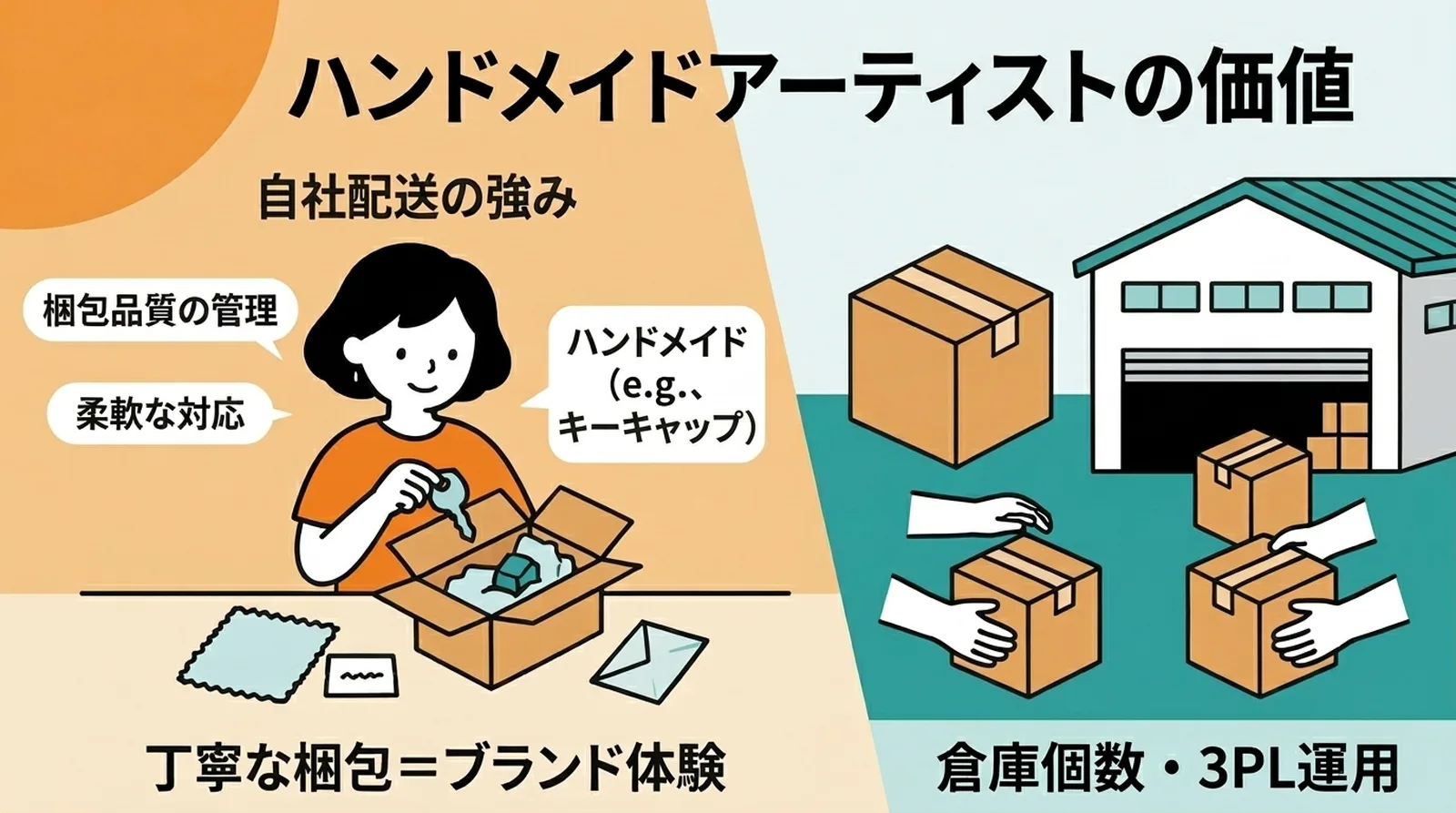ハンドメイドアーティストの価値。自社発送の強みは梱包品質の管理・柔軟な対応、丁寧な梱包＝ブランド体験