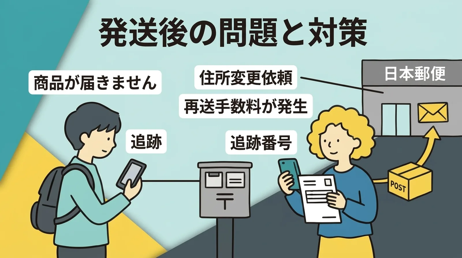 発送後の問題と対策。商品が届かない・住所変更依頼・再送手数料の発生など、追跡番号で状況確認