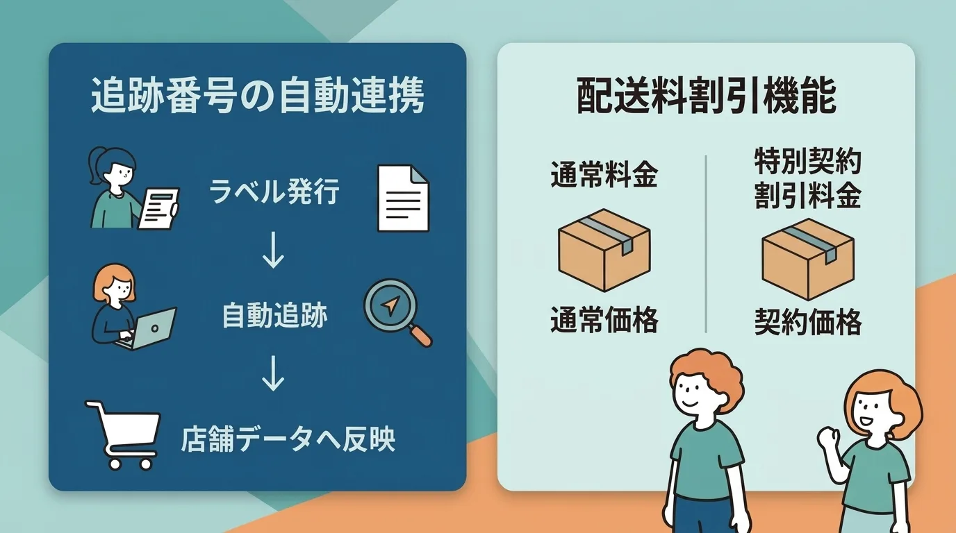 追跡番号の自動連携と送料割引の仕組み